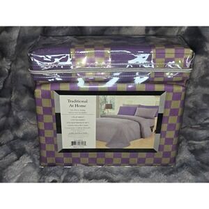New Traditional At Home King 6 Piece Sheet‎ Set  Purple Gold Checkered